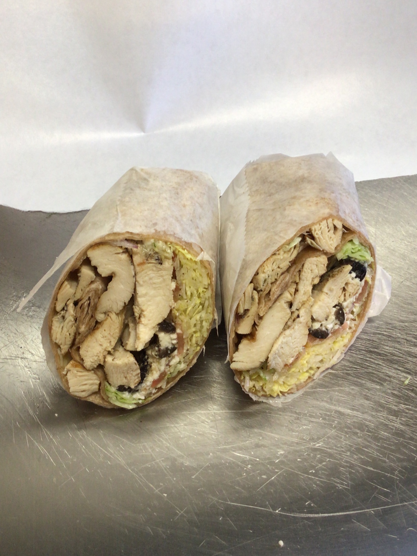 Mediterranean chicken wrap, fresh cut
